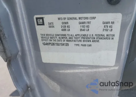 2005 Buick Lesabre Custom z USA, uszkodzony, nr VIN 1G4HP52K15U104129